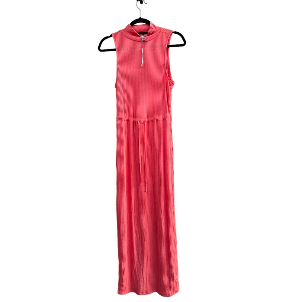 ASOS DESIGN Tall High Neck Ribbed Tie Waist Midi Tank Dress Orange NWT 6